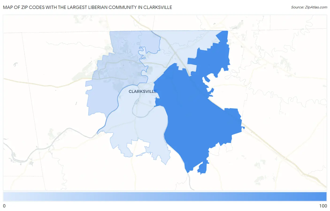 Zip Codes with the Largest Liberian Community in Clarksville Map