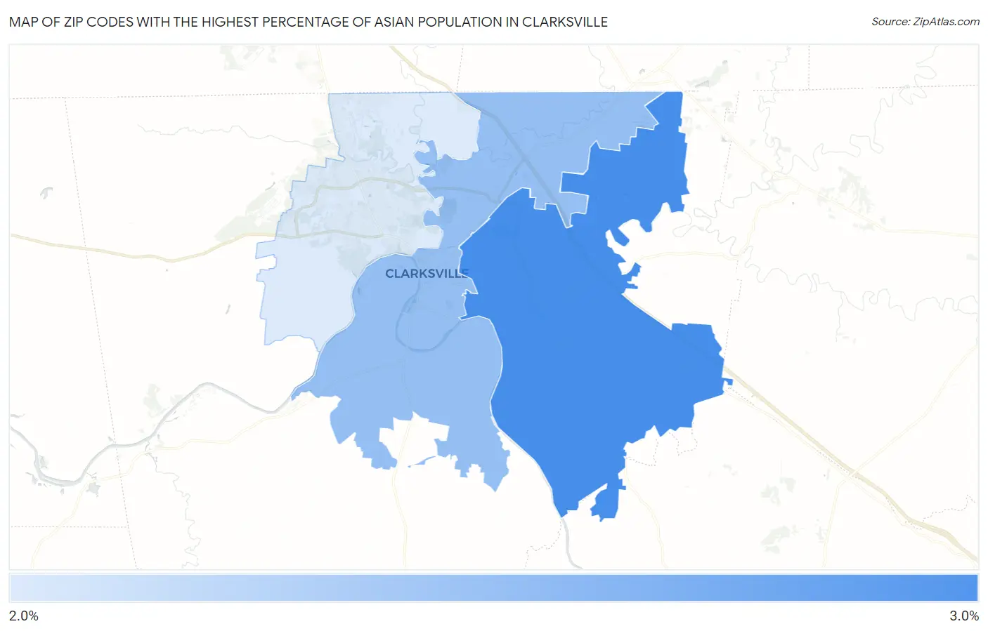 Zip Codes with the Highest Percentage of Asian Population in Clarksville Map