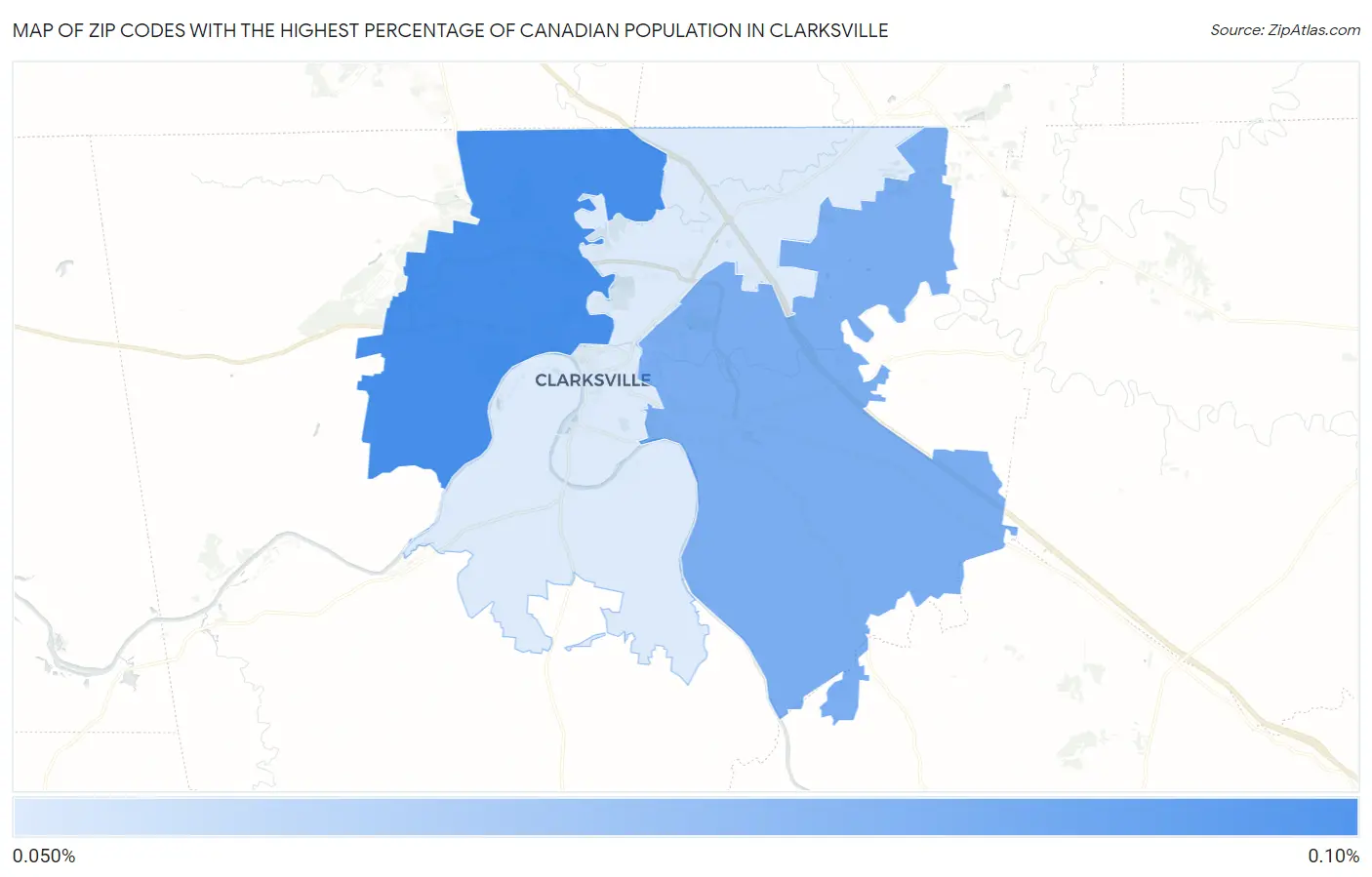 Zip Codes with the Highest Percentage of Canadian Population in Clarksville Map