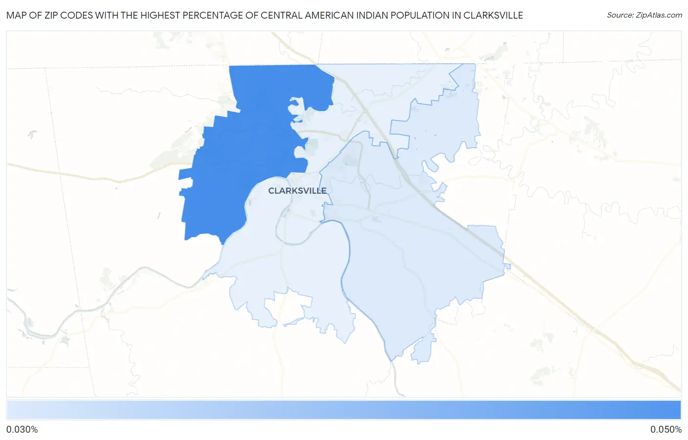 Zip Codes with the Highest Percentage of Central American Indian Population in Clarksville Map