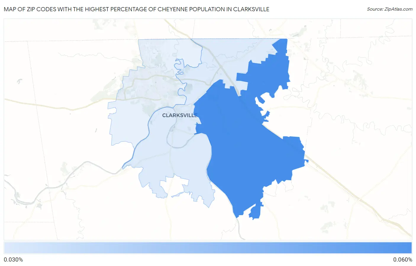 Zip Codes with the Highest Percentage of Cheyenne Population in Clarksville Map