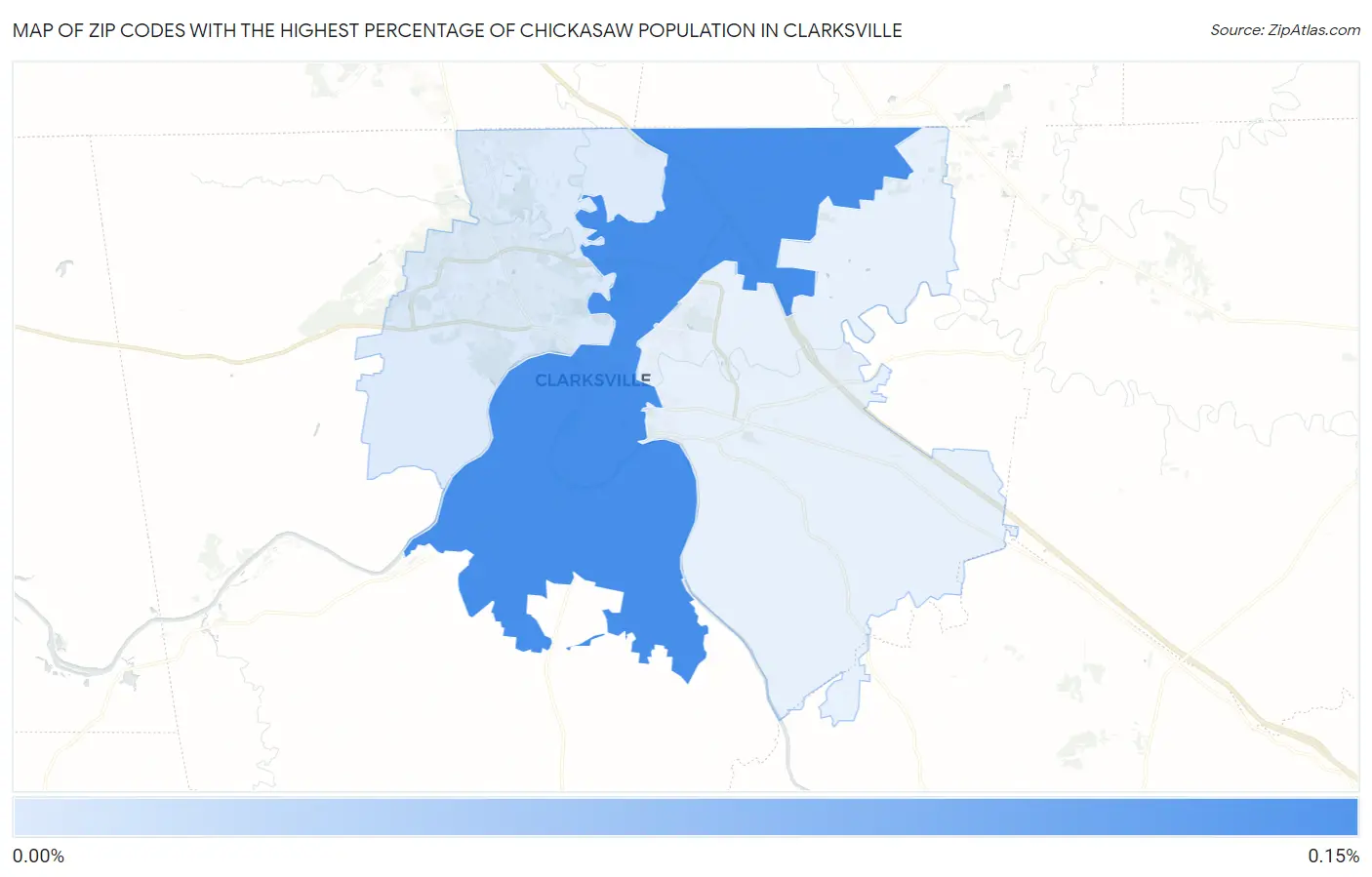 Zip Codes with the Highest Percentage of Chickasaw Population in Clarksville Map