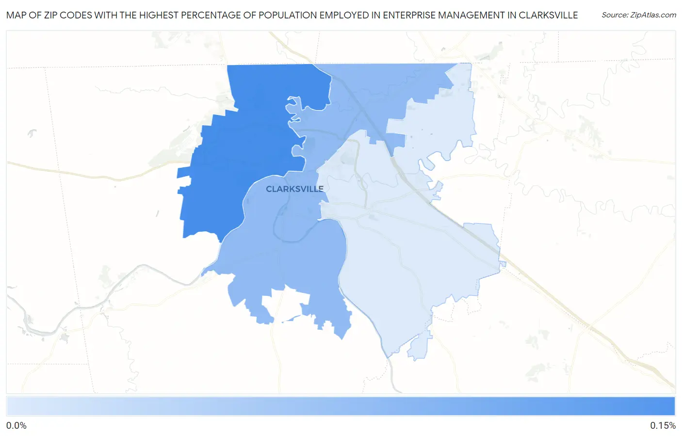 Zip Codes with the Highest Percentage of Population Employed in Enterprise Management in Clarksville Map