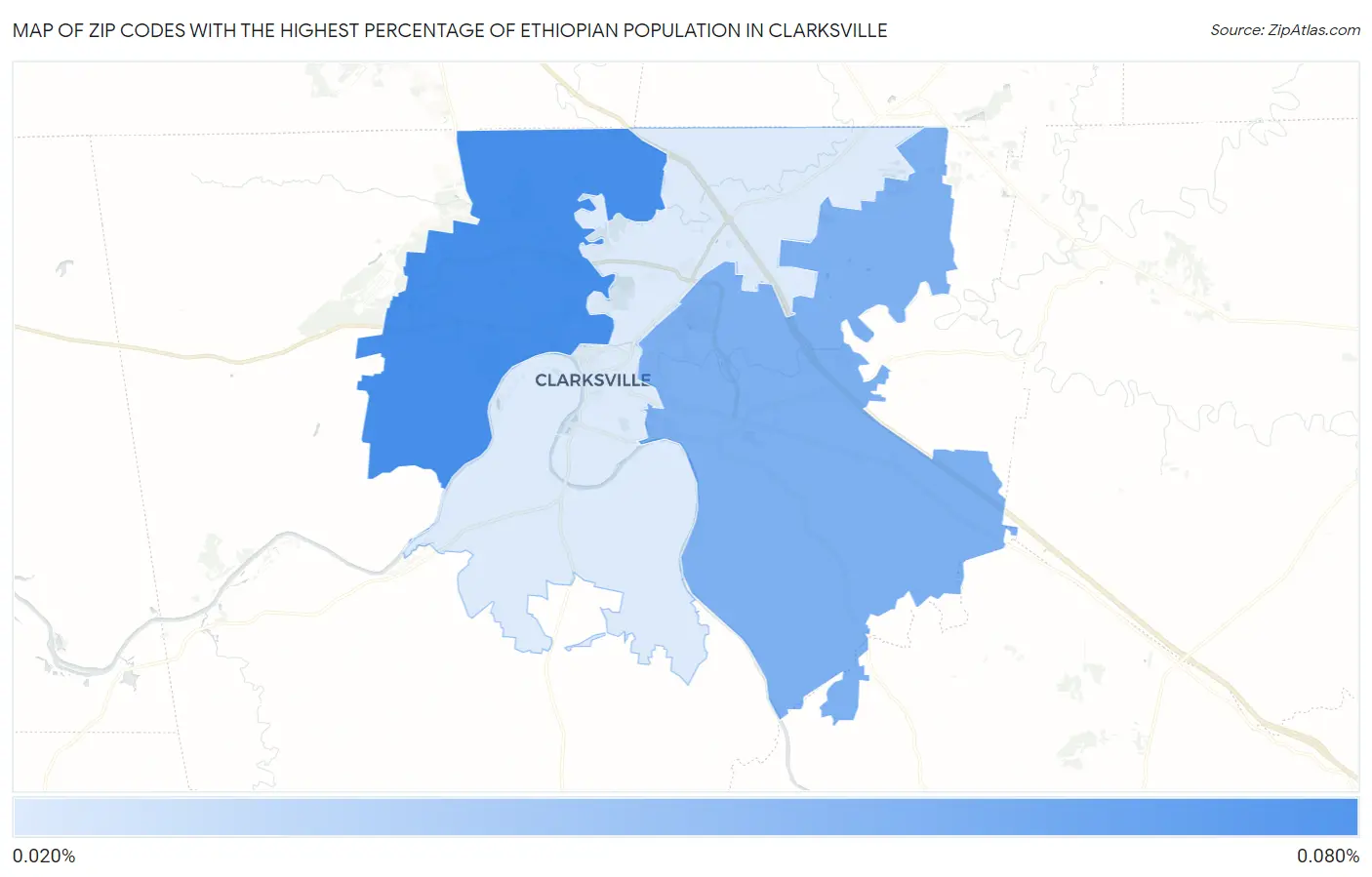 Zip Codes with the Highest Percentage of Ethiopian Population in Clarksville Map