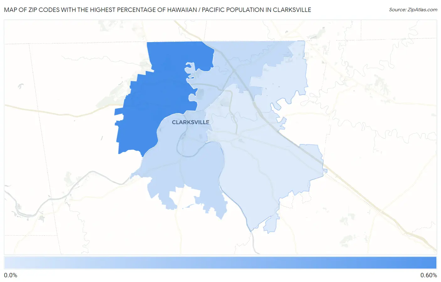 Zip Codes with the Highest Percentage of Hawaiian / Pacific Population in Clarksville Map