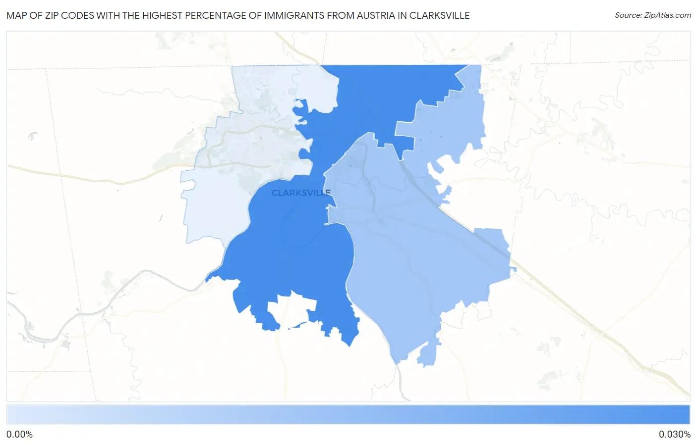 Zip Codes with the Highest Percentage of Immigrants from Austria in Clarksville Map