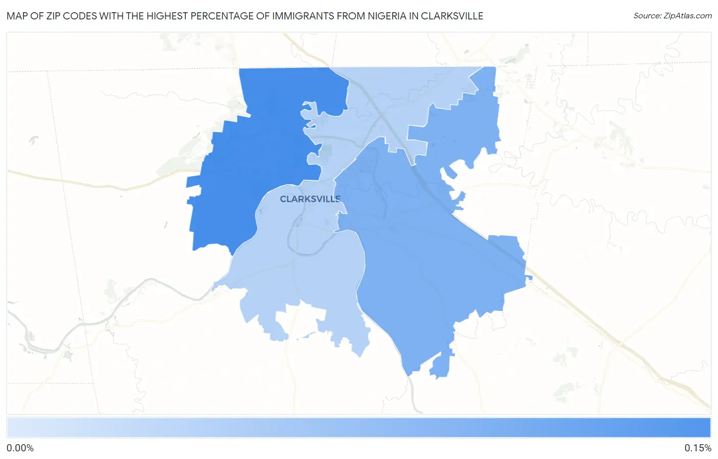 Zip Codes with the Highest Percentage of Immigrants from Nigeria in Clarksville Map