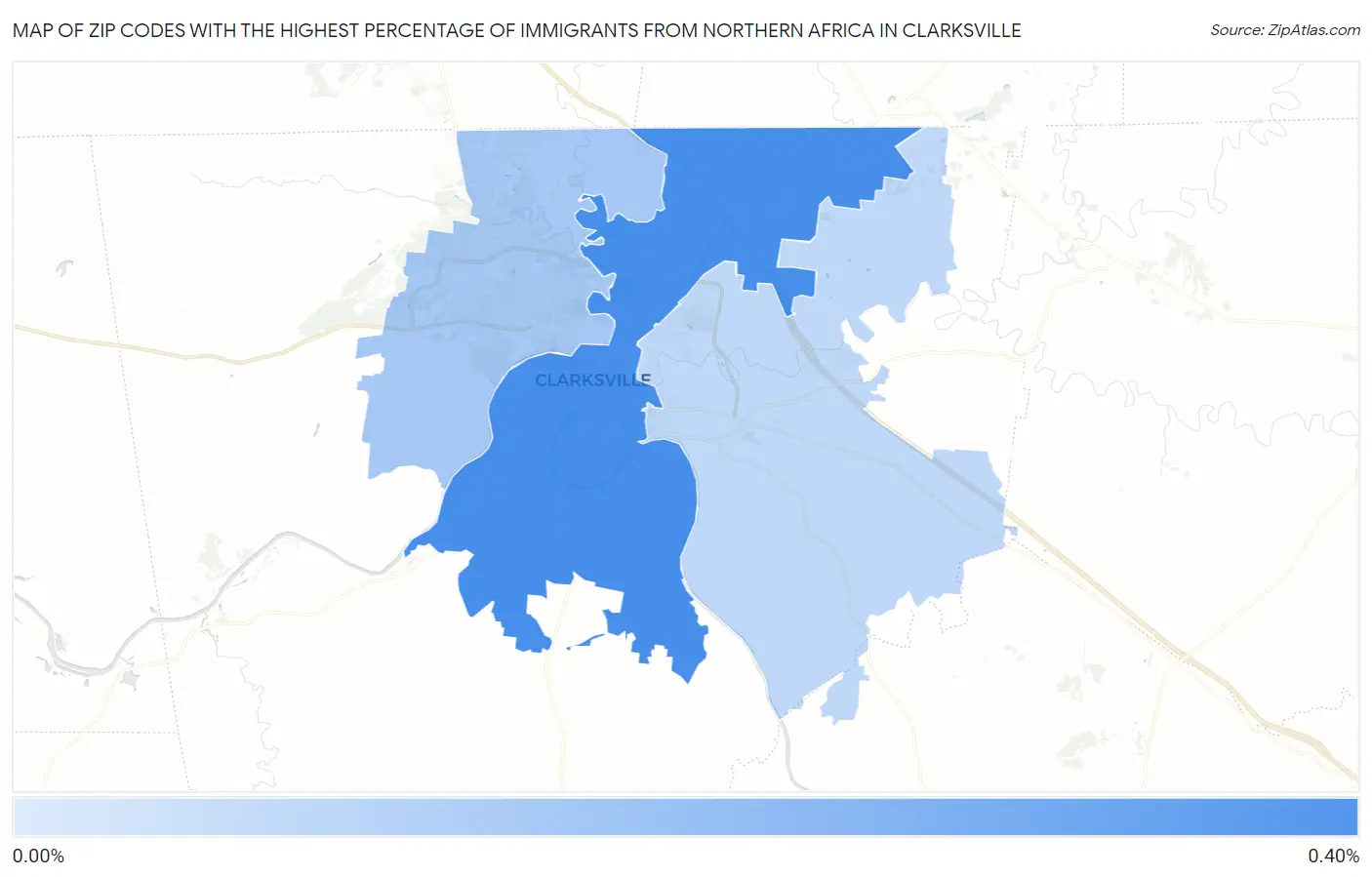 Zip Codes with the Highest Percentage of Immigrants from Northern Africa in Clarksville Map