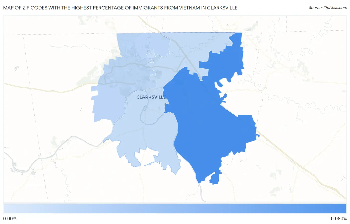 Zip Codes with the Highest Percentage of Immigrants from Vietnam in Clarksville Map
