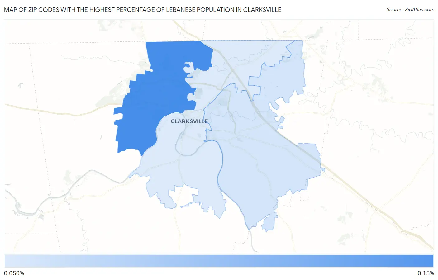 Zip Codes with the Highest Percentage of Lebanese Population in Clarksville Map