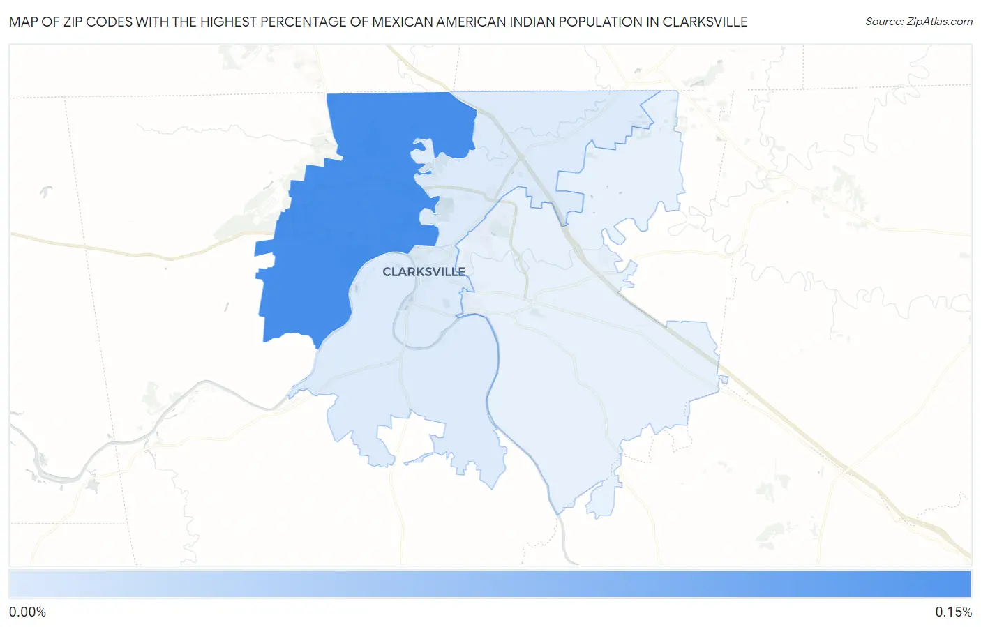Zip Codes with the Highest Percentage of Mexican American Indian Population in Clarksville Map