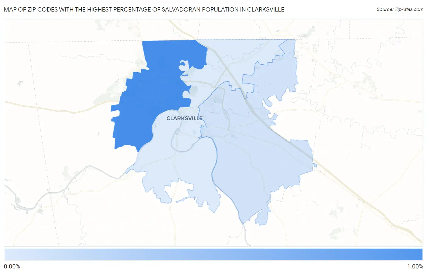 Zip Codes with the Highest Percentage of Salvadoran Population in Clarksville Map
