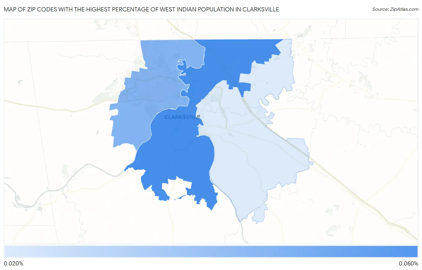 Zip Codes with the Highest Percentage of West Indian Population in Clarksville Map