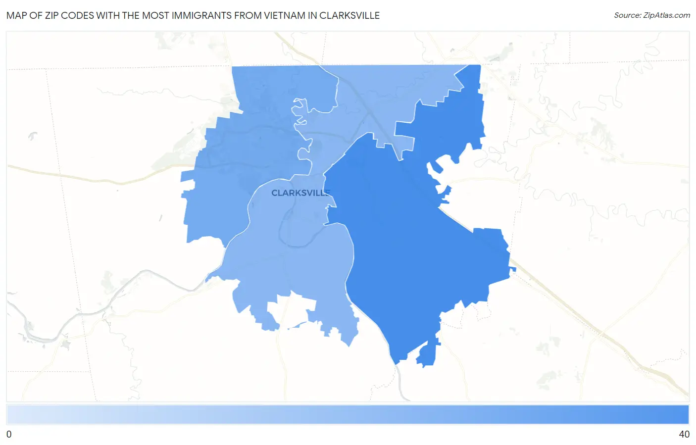 Zip Codes with the Most Immigrants from Vietnam in Clarksville Map