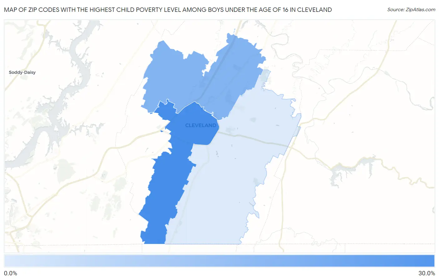 Zip Codes with the Highest Child Poverty Level Among Boys Under the Age of 16 in Cleveland Map