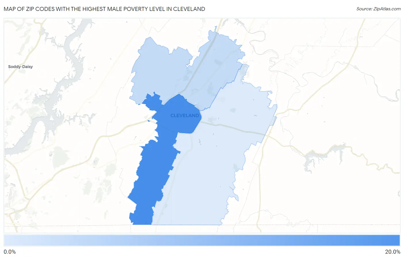 Zip Codes with the Highest Male Poverty Level in Cleveland Map