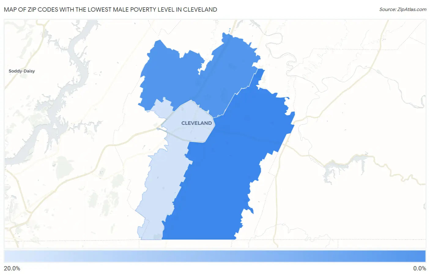 Zip Codes with the Lowest Male Poverty Level in Cleveland Map
