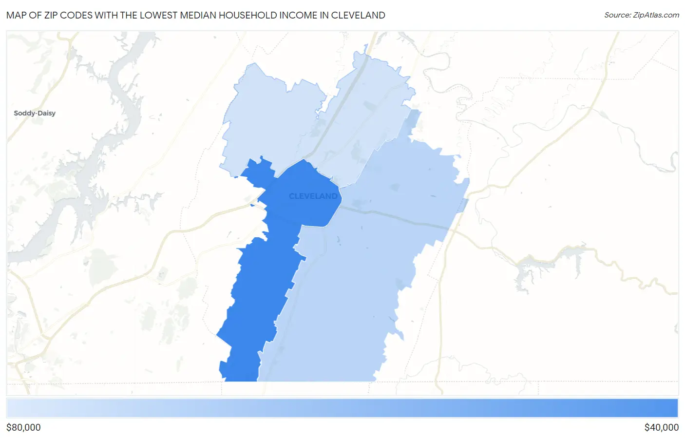 Zip Codes with the Lowest Median Household Income in Cleveland Map