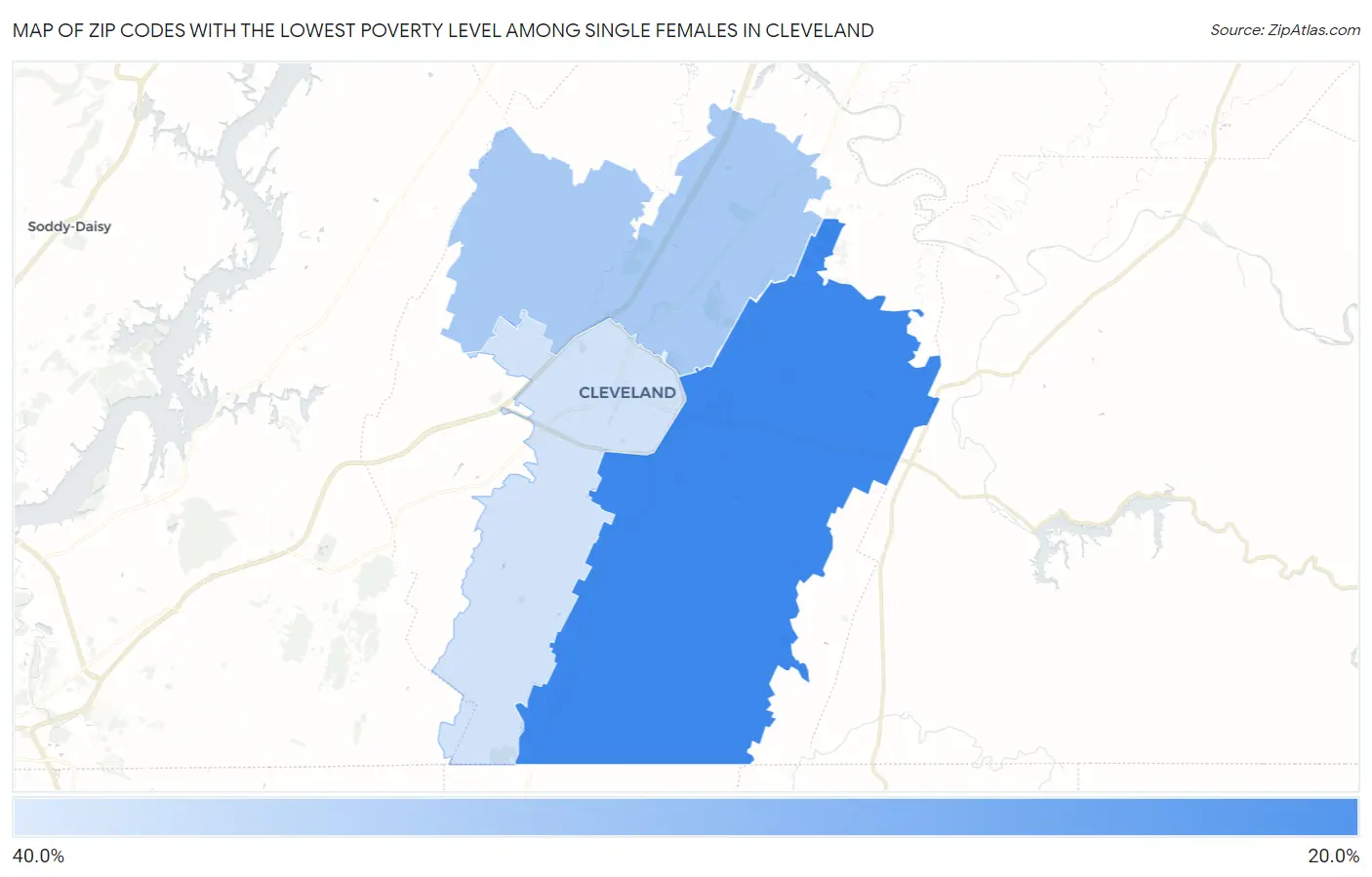 Zip Codes with the Lowest Poverty Level Among Single Females in Cleveland Map