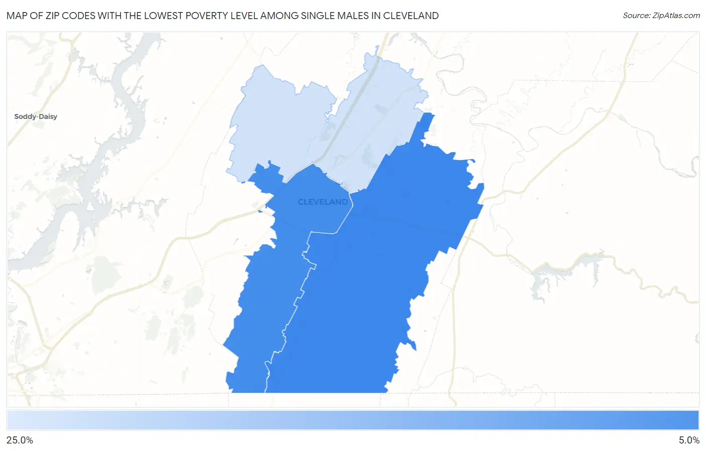 Zip Codes with the Lowest Poverty Level Among Single Males in Cleveland Map