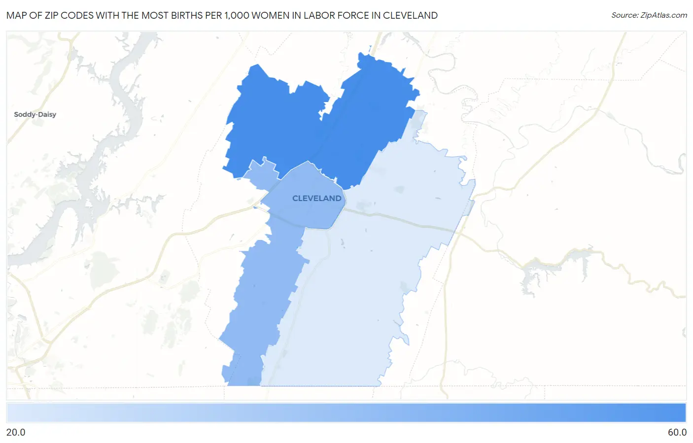 Zip Codes with the Most Births per 1,000 Women in Labor Force in Cleveland Map