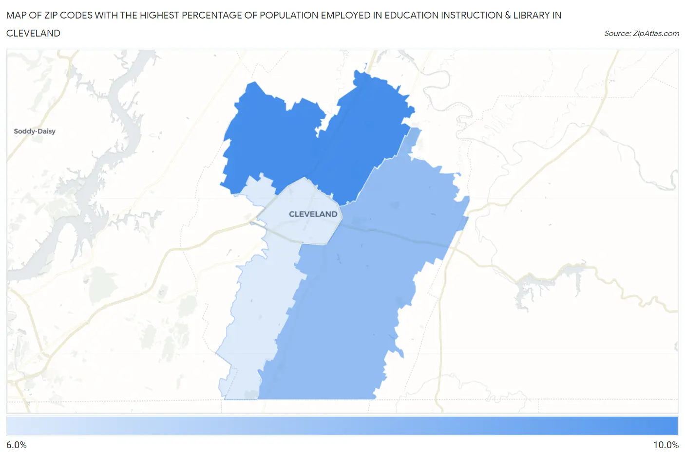 Zip Codes with the Highest Percentage of Population Employed in Education Instruction & Library in Cleveland Map