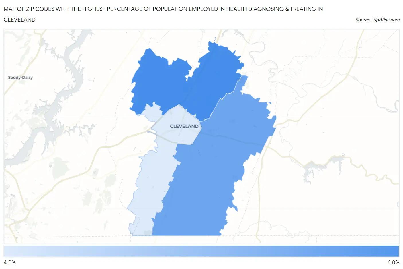 Zip Codes with the Highest Percentage of Population Employed in Health Diagnosing & Treating in Cleveland Map