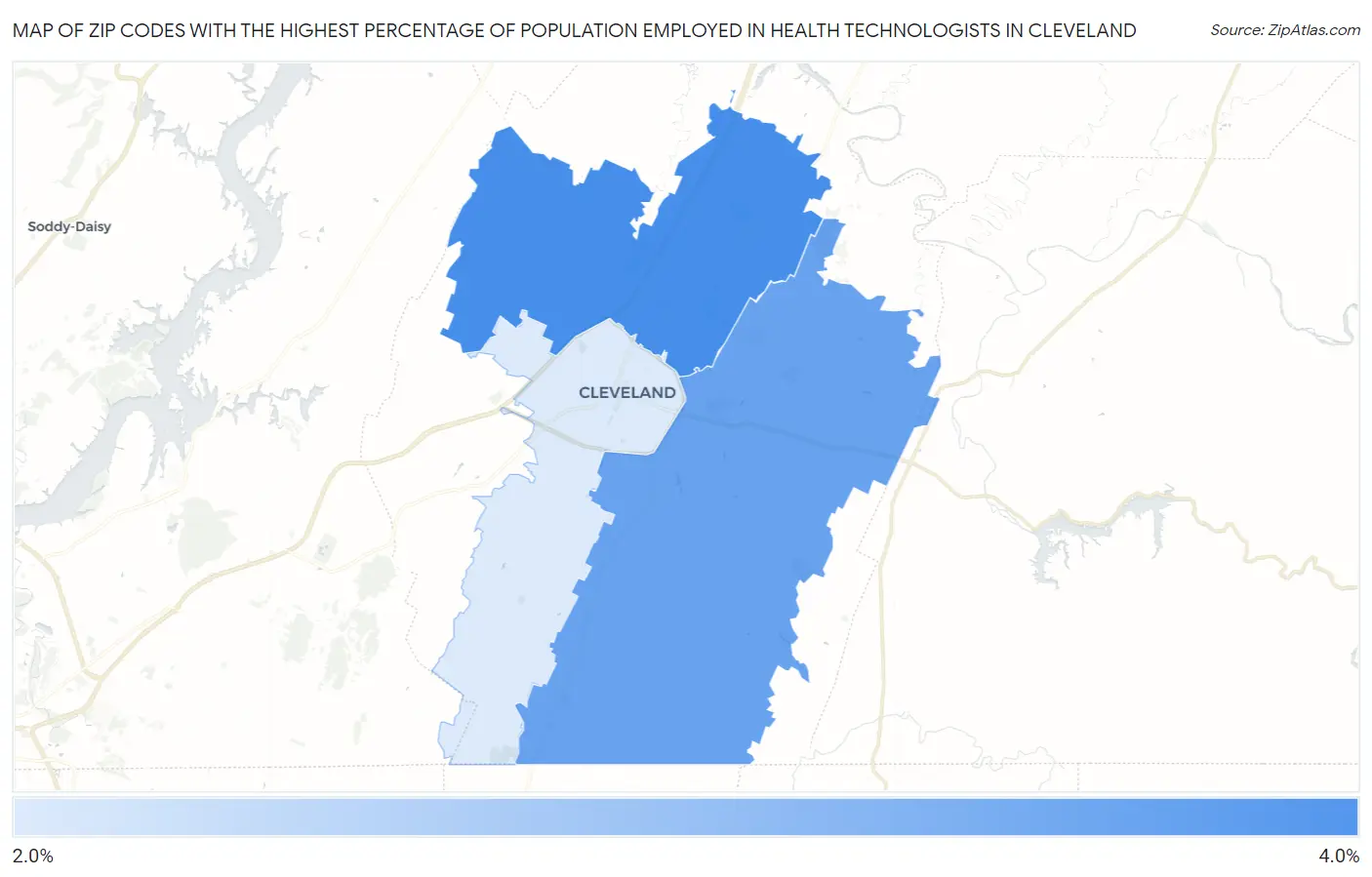 Zip Codes with the Highest Percentage of Population Employed in Health Technologists in Cleveland Map
