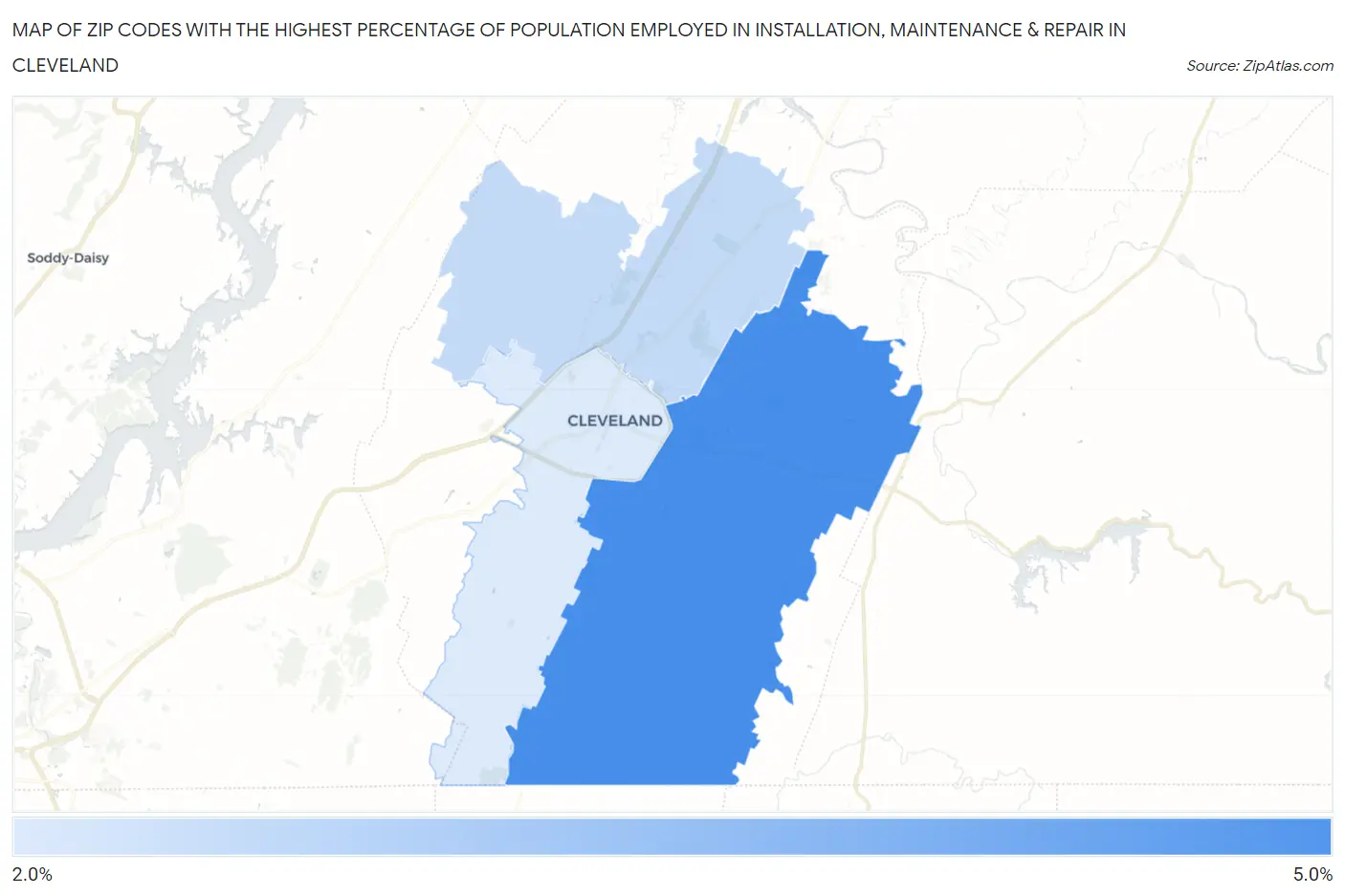 Zip Codes with the Highest Percentage of Population Employed in Installation, Maintenance & Repair in Cleveland Map