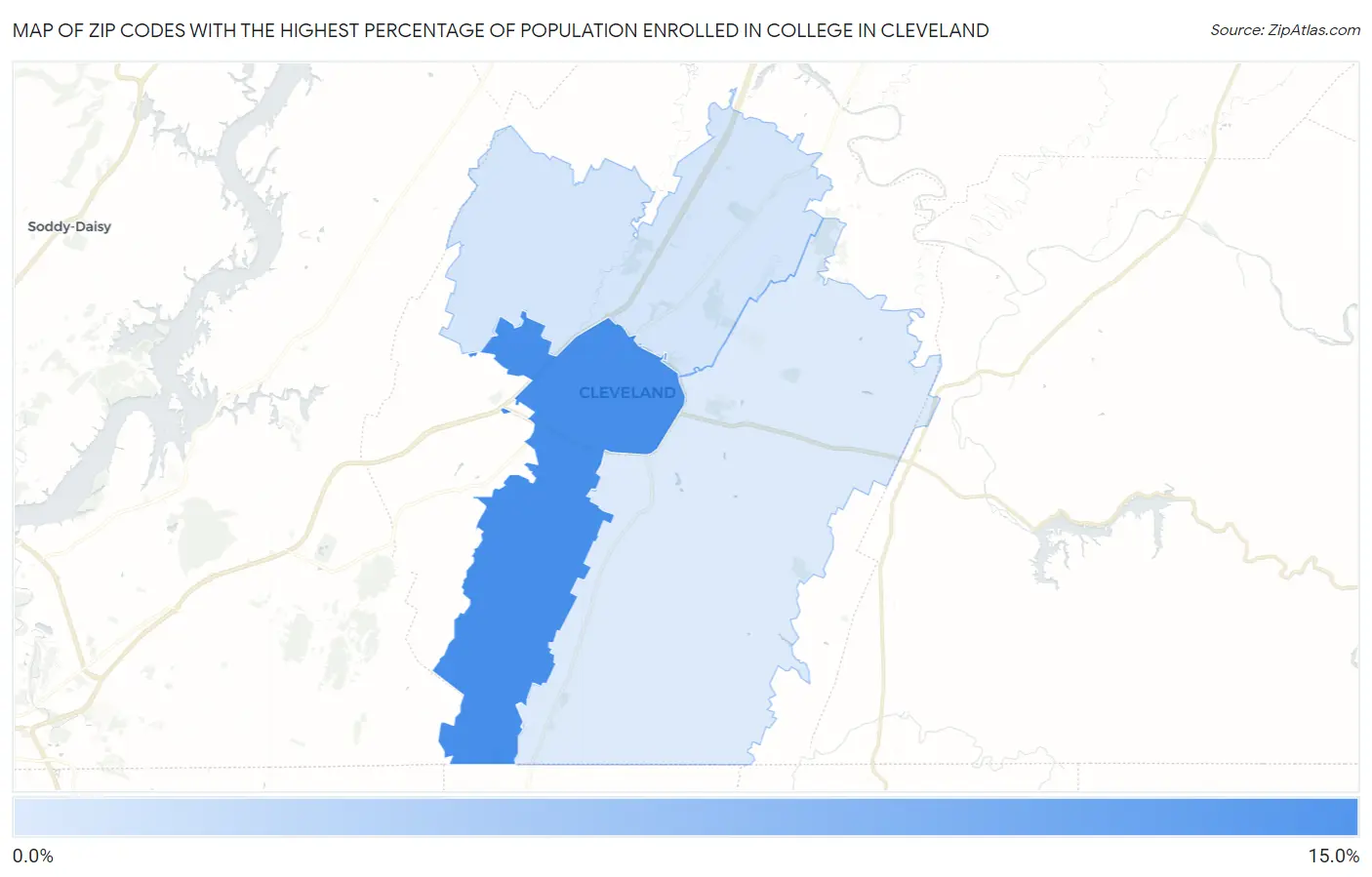 Zip Codes with the Highest Percentage of Population Enrolled in College in Cleveland Map