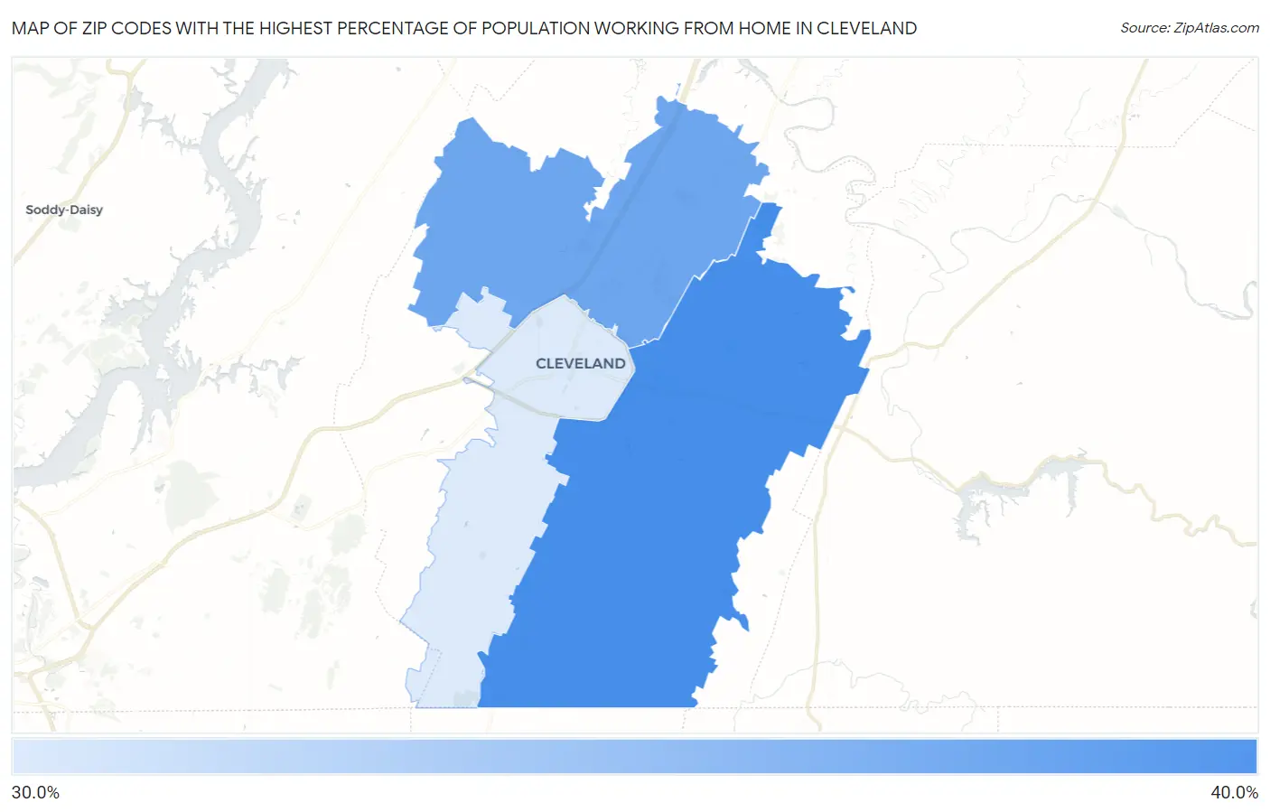 Zip Codes with the Highest Percentage of Population Working from Home in Cleveland Map