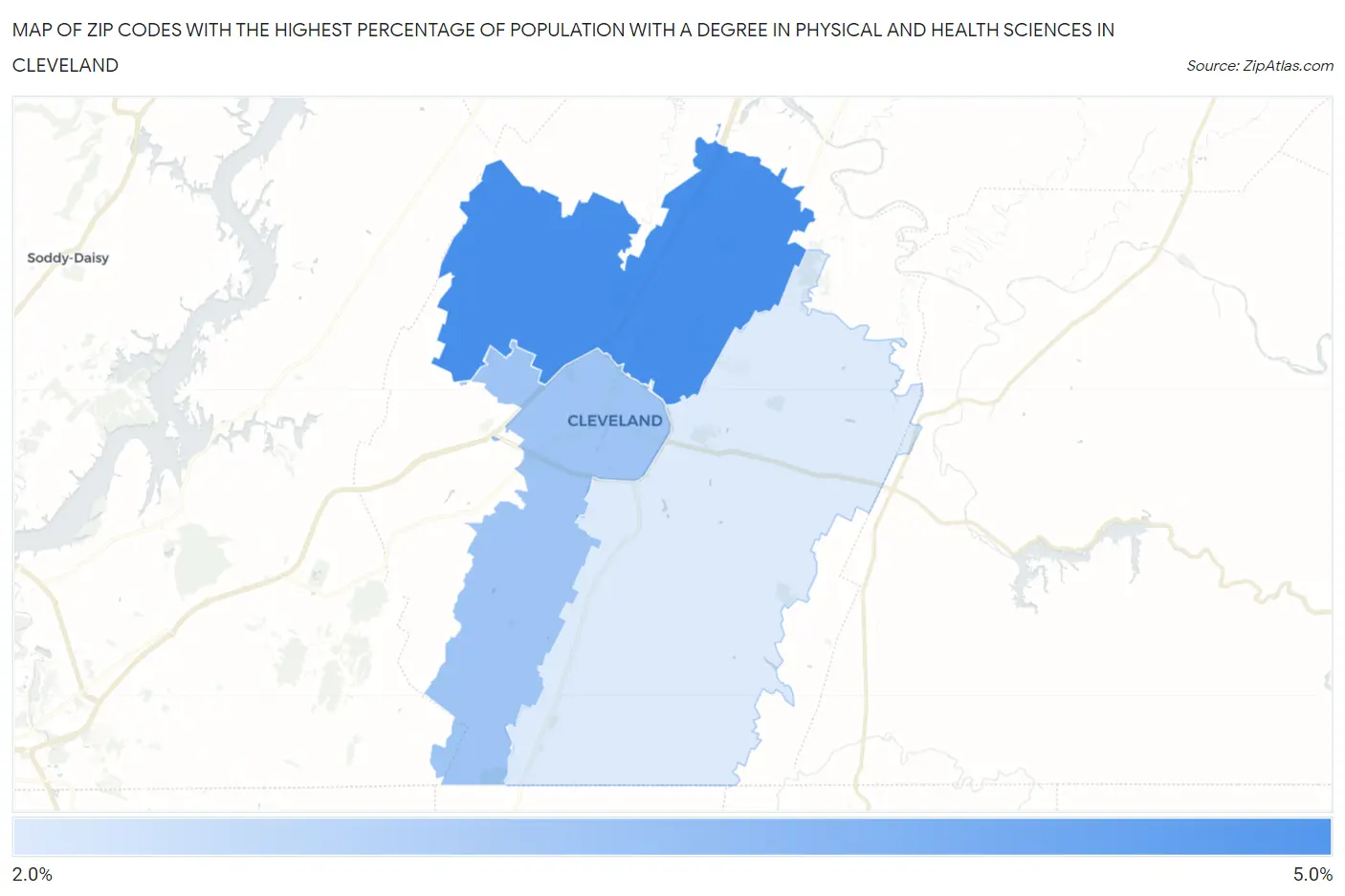 Zip Codes with the Highest Percentage of Population with a Degree in Physical and Health Sciences in Cleveland Map