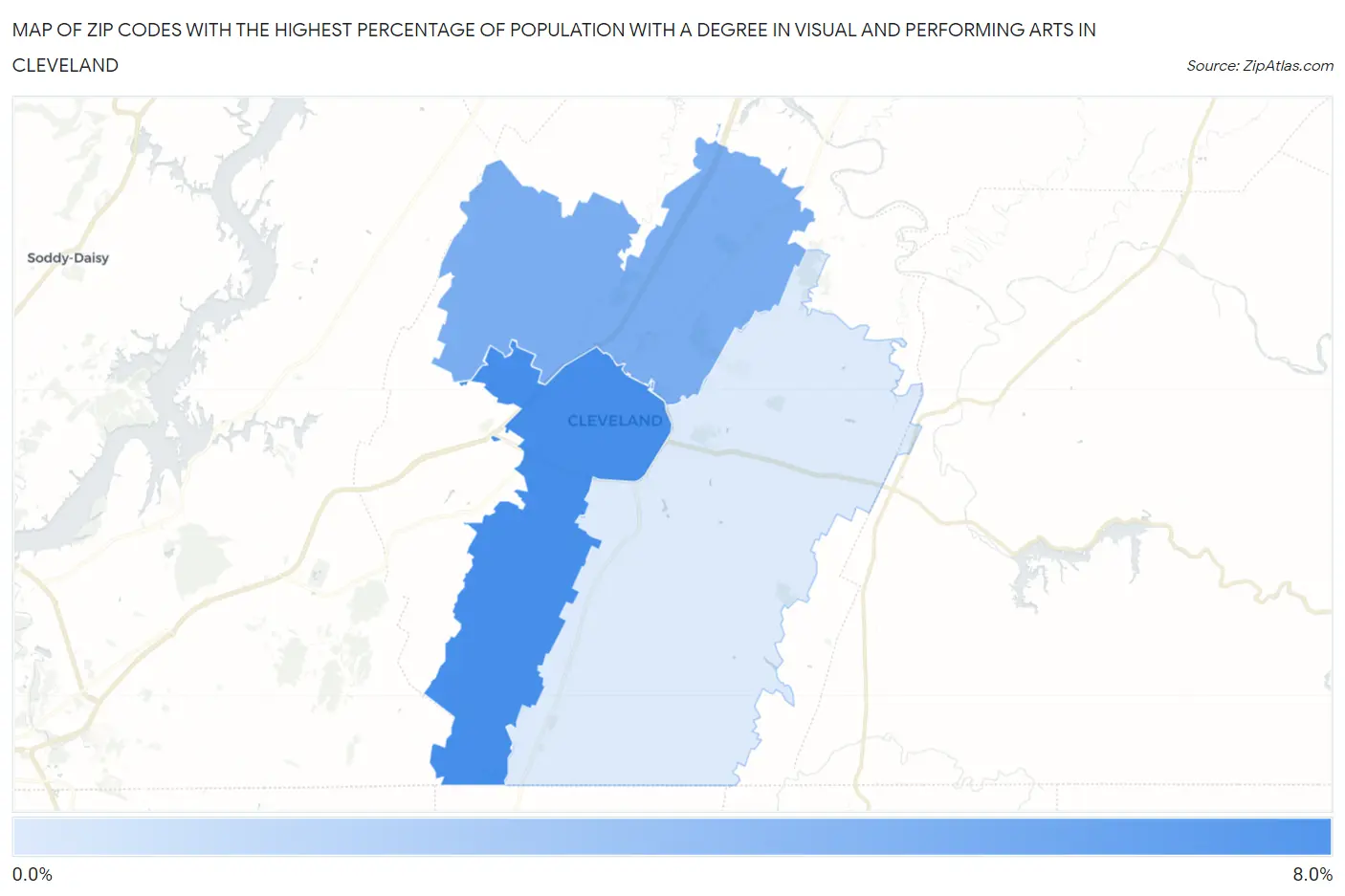 Zip Codes with the Highest Percentage of Population with a Degree in Visual and Performing Arts in Cleveland Map