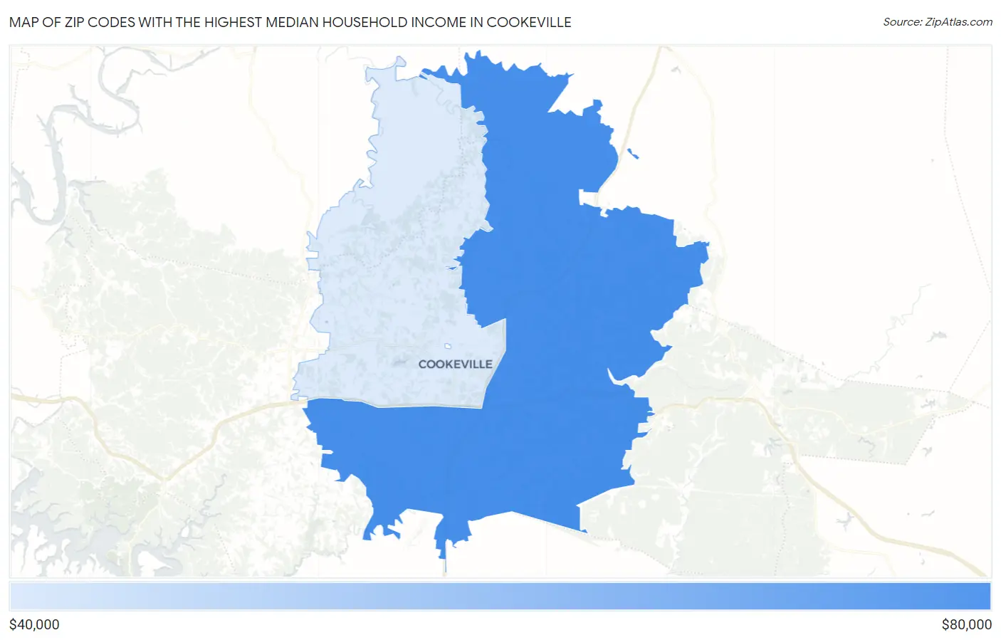 Zip Codes with the Highest Median Household Income in Cookeville Map