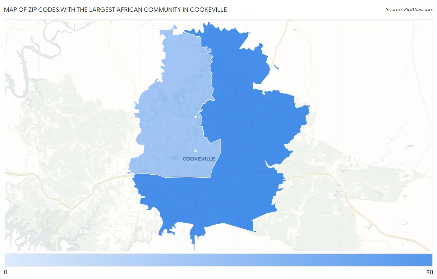 Zip Codes with the Largest African Community in Cookeville Map