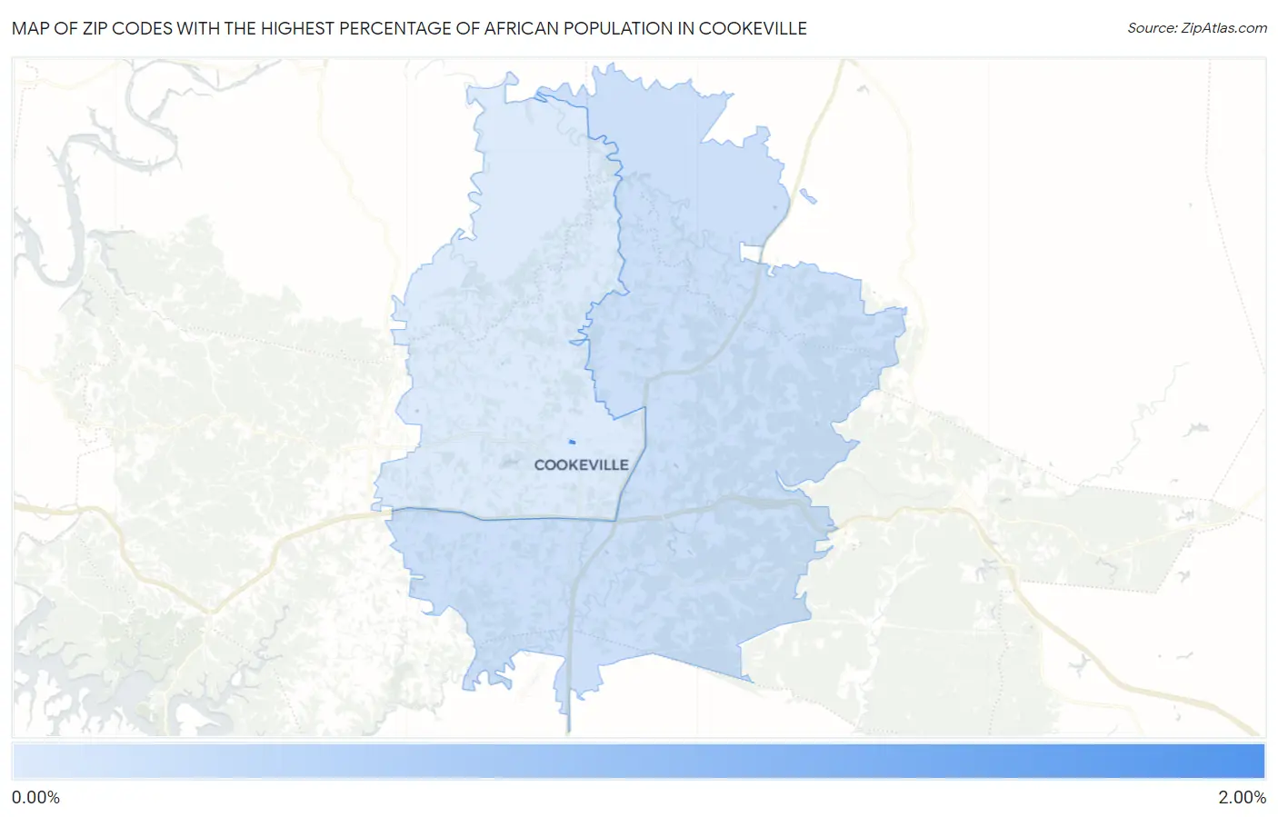 Zip Codes with the Highest Percentage of African Population in Cookeville Map
