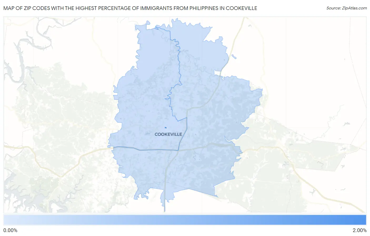 Zip Codes with the Highest Percentage of Immigrants from Philippines in Cookeville Map