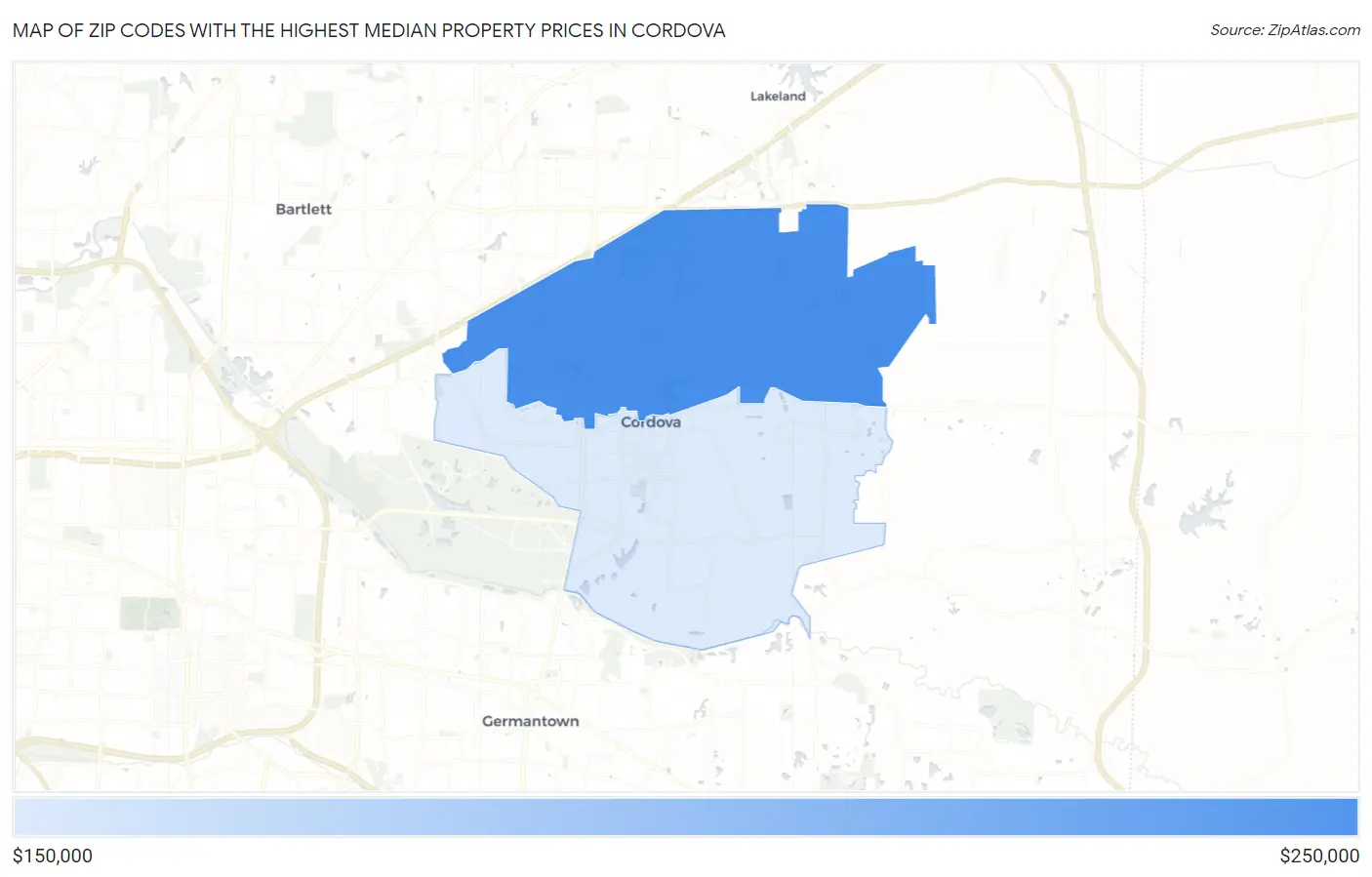 Zip Codes with the Highest Median Property Prices in Cordova Map