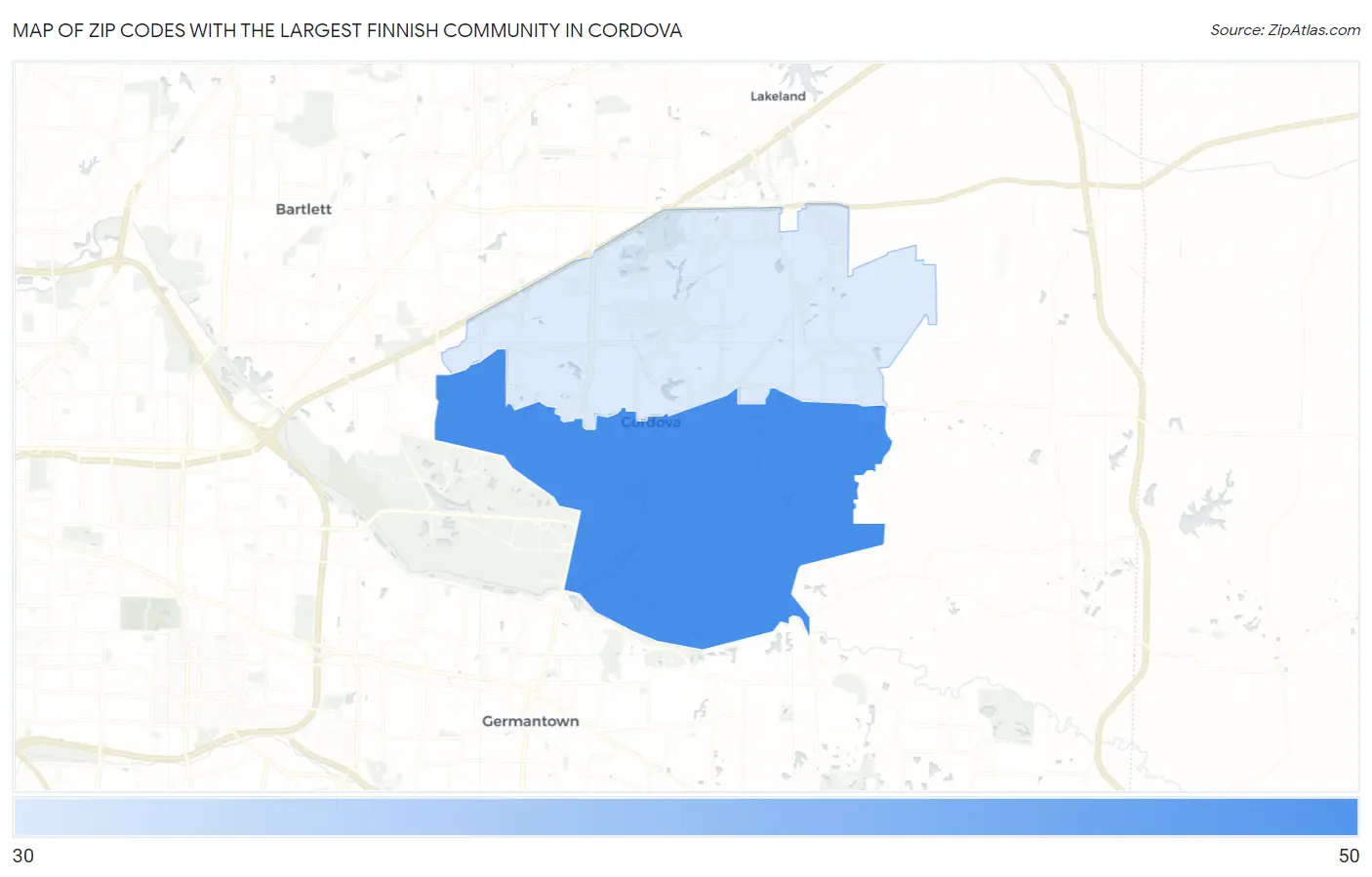 Zip Codes with the Largest Finnish Community in Cordova Map