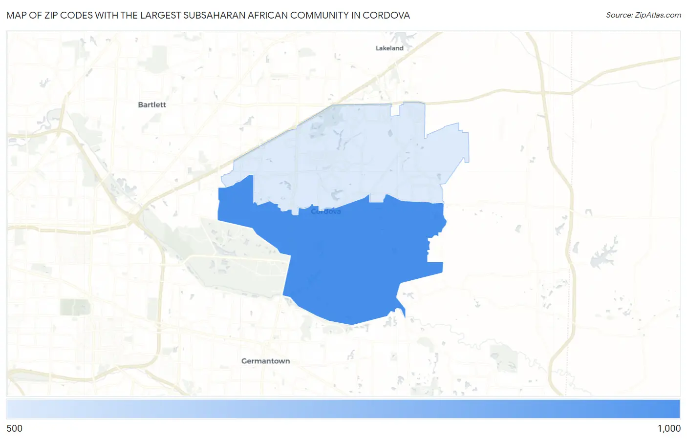 Zip Codes with the Largest Subsaharan African Community in Cordova Map
