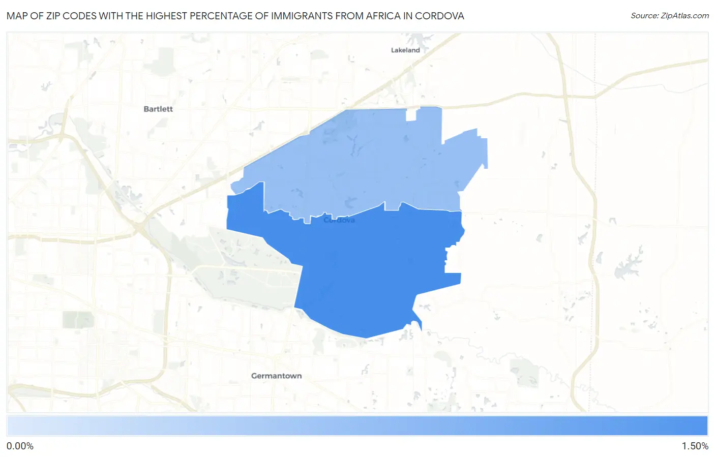 Zip Codes with the Highest Percentage of Immigrants from Africa in Cordova Map