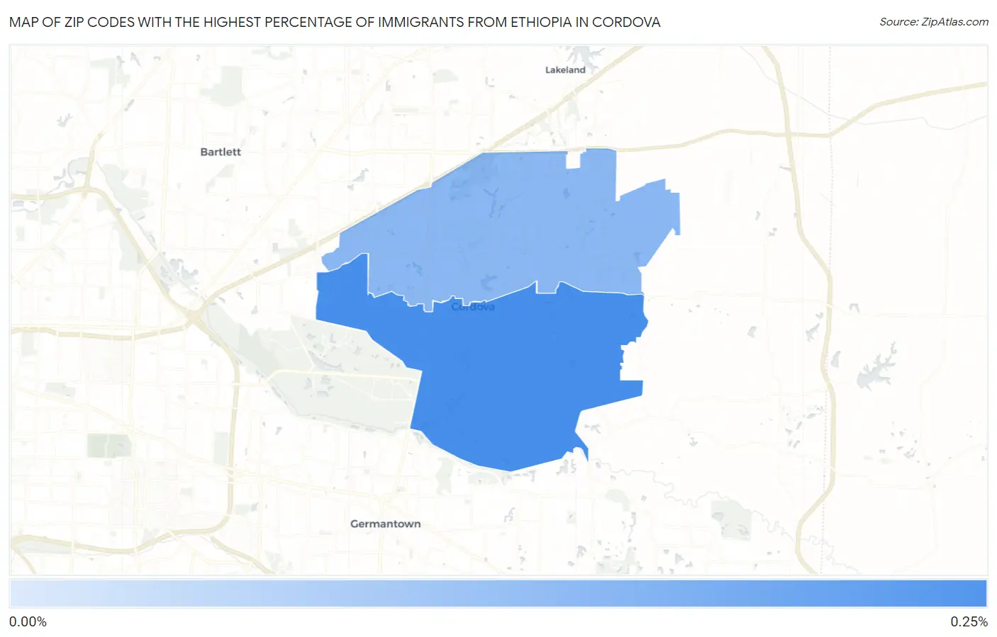 Zip Codes with the Highest Percentage of Immigrants from Ethiopia in Cordova Map