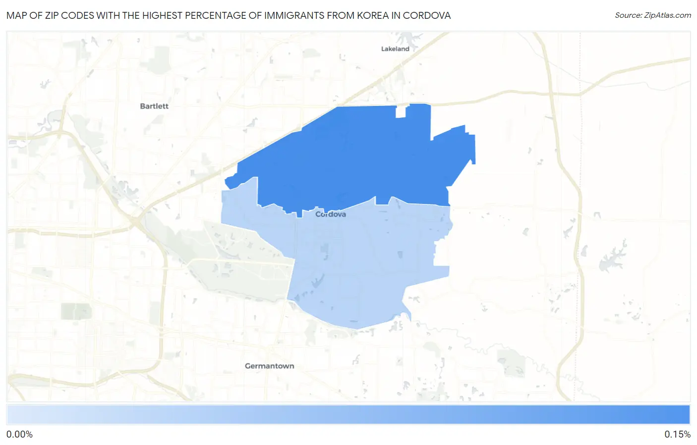 Zip Codes with the Highest Percentage of Immigrants from Korea in Cordova Map