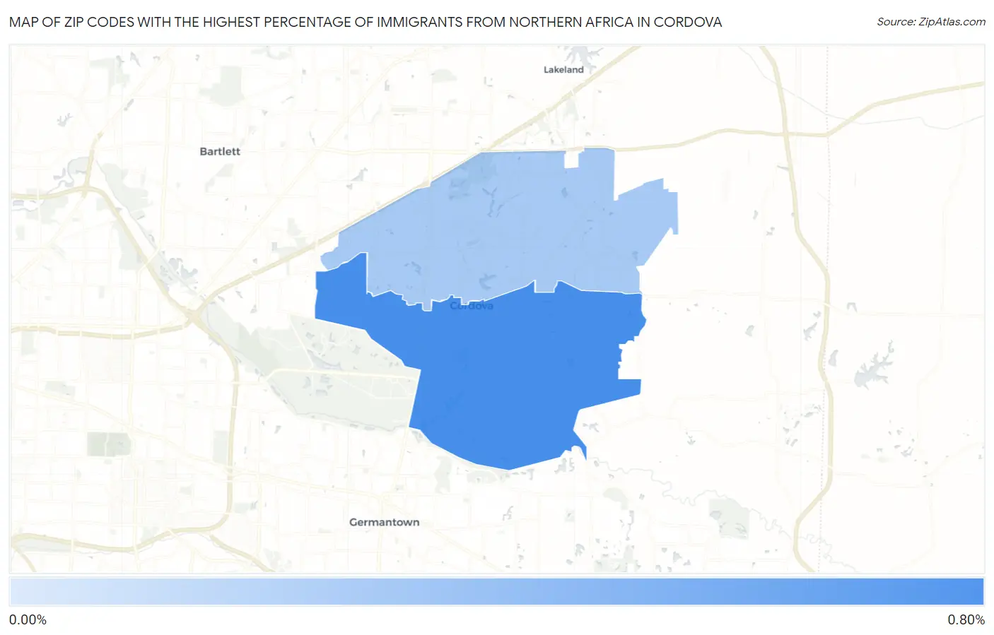 Zip Codes with the Highest Percentage of Immigrants from Northern Africa in Cordova Map