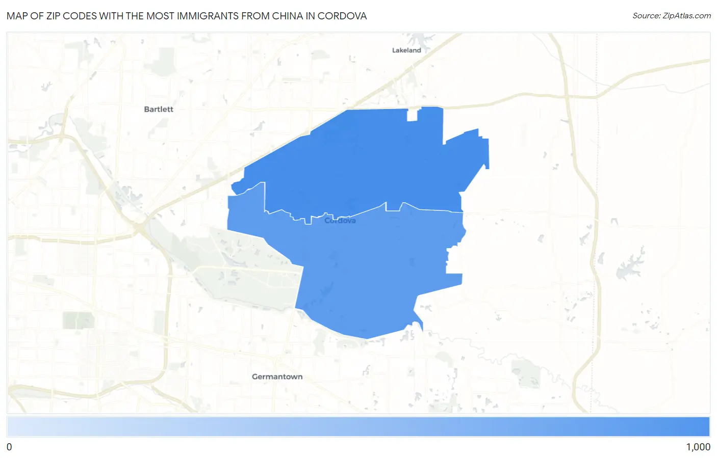 Zip Codes with the Most Immigrants from China in Cordova Map