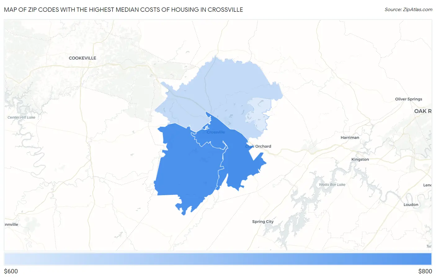 Zip Codes with the Highest Median Costs of Housing in Crossville Map