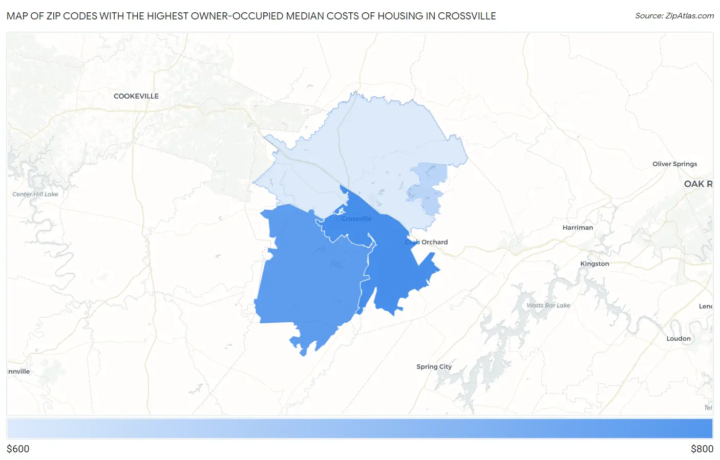 Zip Codes with the Highest Owner-Occupied Median Costs of Housing in Crossville Map