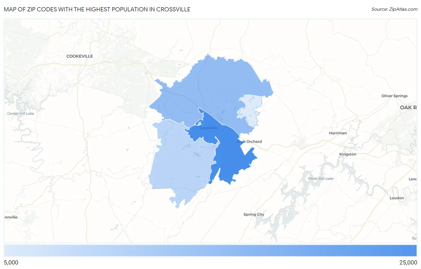 Zip Codes with the Highest Population in Crossville Map