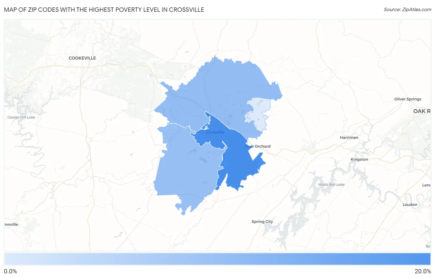 Zip Codes with the Highest Poverty Level in Crossville Map