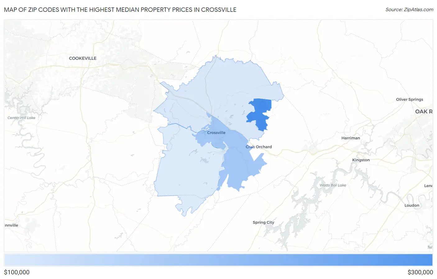 Zip Codes with the Highest Median Property Prices in Crossville Map